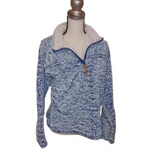 Blue Star Clothing Company Fuzzy Blue White Quarter Zipper Pullover Size Large